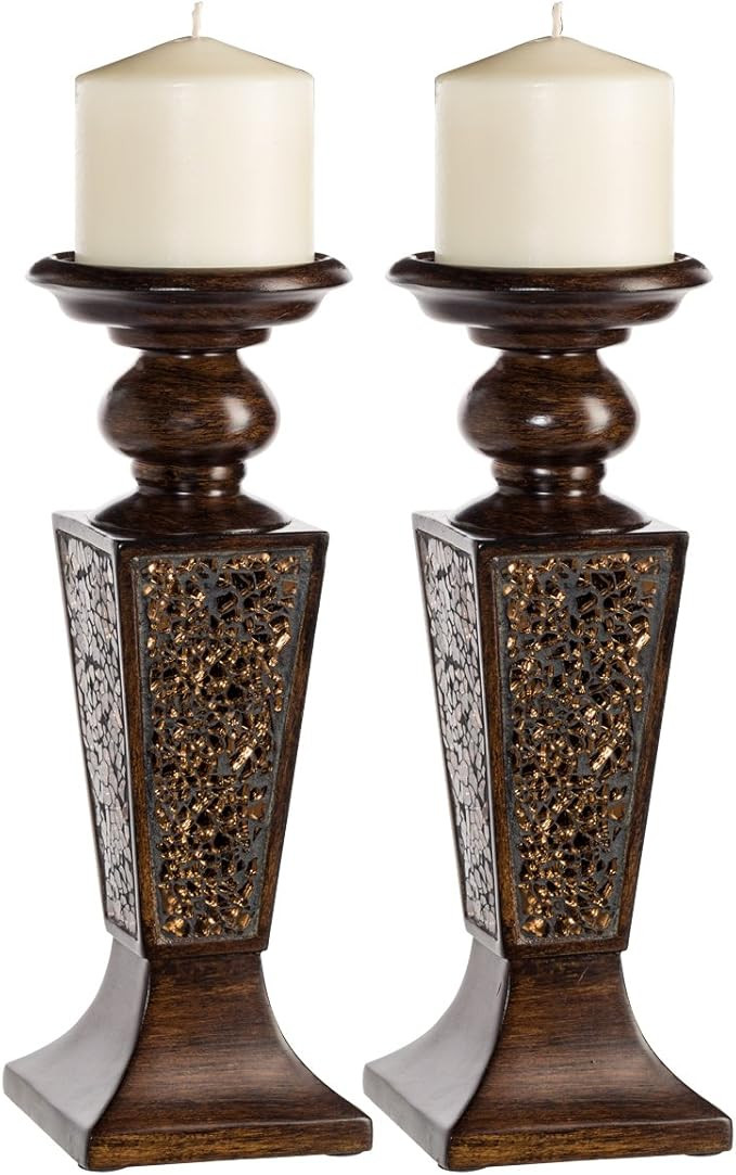 Creative Scents Schonwerk Pillar Candle Holder Set of 2- Crackled Mosaic Design- Functional Table... | Amazon (US)