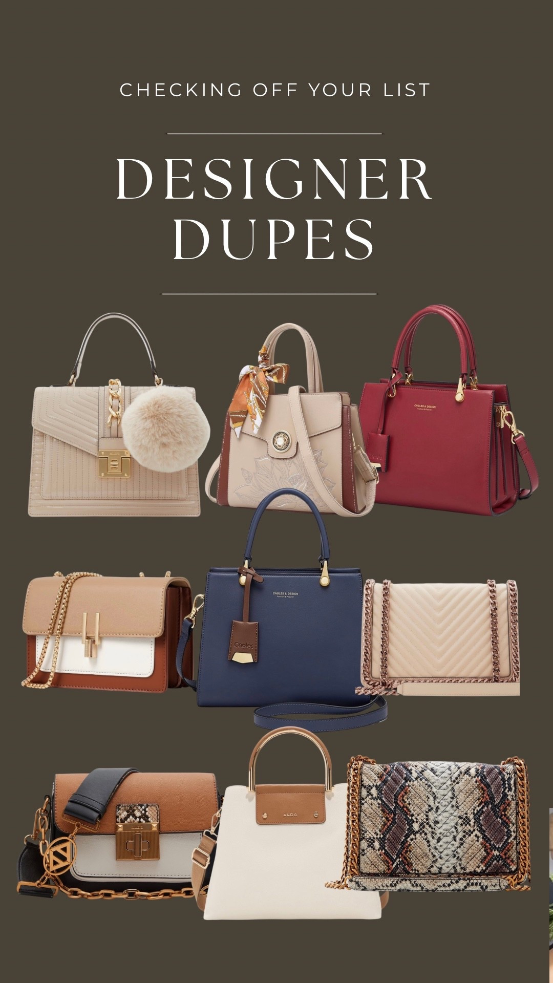 Designer look alike purses, handbags and crossbody for gift ideas for sisters, friends, dirty Santa, mothers, and mother in laws! 
🎁

•
•
Christmas gift guides, crossbody purses, designer dupes, leather bags, winter outfit ideas, date night outfits, winter wardrobe, large purses, gifts for her, presents for friends, Amazon fashion finds

#LTKootd #LTKGiftGuide #LTKHoliday