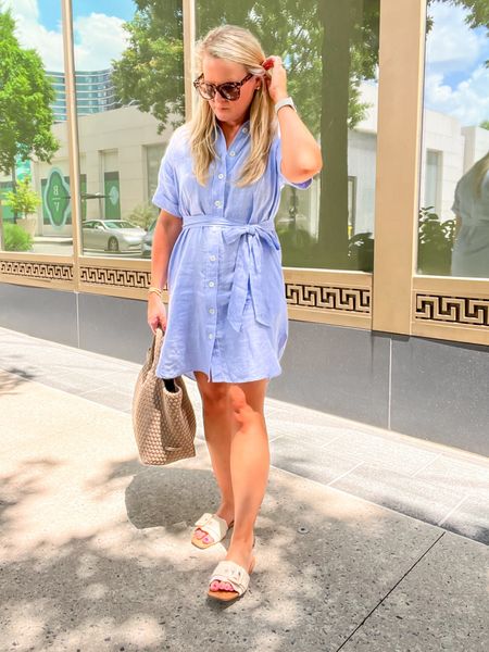 Summer business casual outfit for the office! I’m loving this linen dress from JCrew! Perfect summer outfit to stay cool and fashionable! I’m wearing size XS. 

Smart casual, blue dress, linen dress, summer dress, summer outfits, sandals, vacation outfits, linen dress

#LTKOver40 #LTKStyleTip #LTKWorkwear