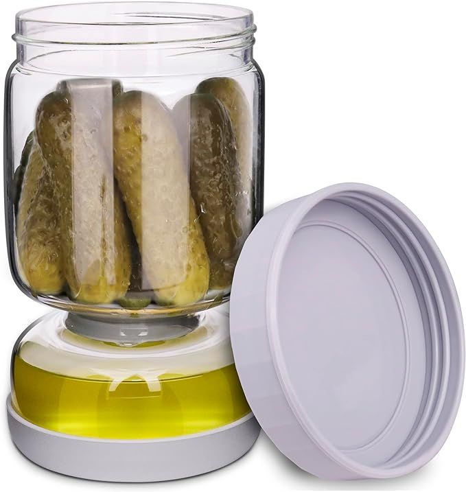 Pickle and Olive Hourglass Jar with Strainer Flip for Pickle Juice Separator from Wet and Dry, Up... | Amazon (US)