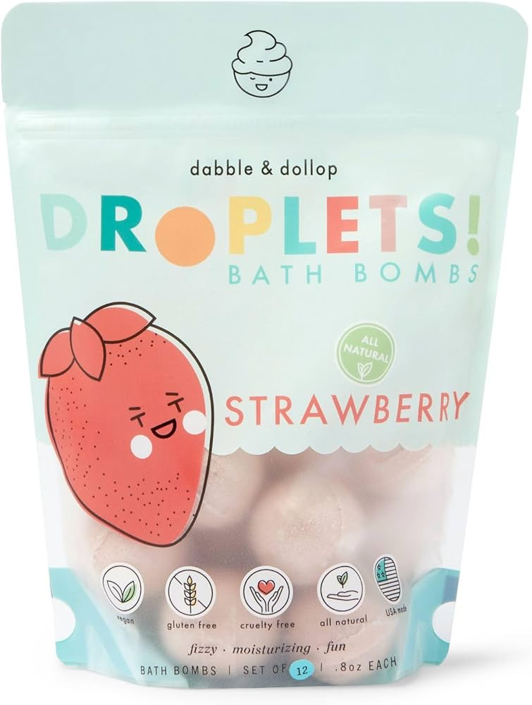 Dabble & Dollop Strawberry Bath Bombs, 100% Natural Bath Bombs for Kids - USA Made, Fizzy, Moistu... | Amazon (US)