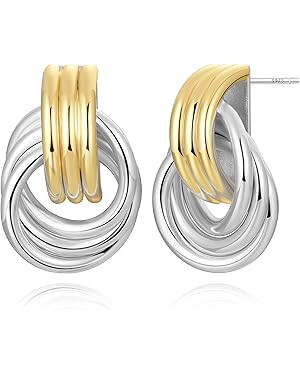 Gold Silver Statement Earrings for Women Hypoallergenic Geometric Drop Dangle Trendy Chain Knot C... | Amazon (US)