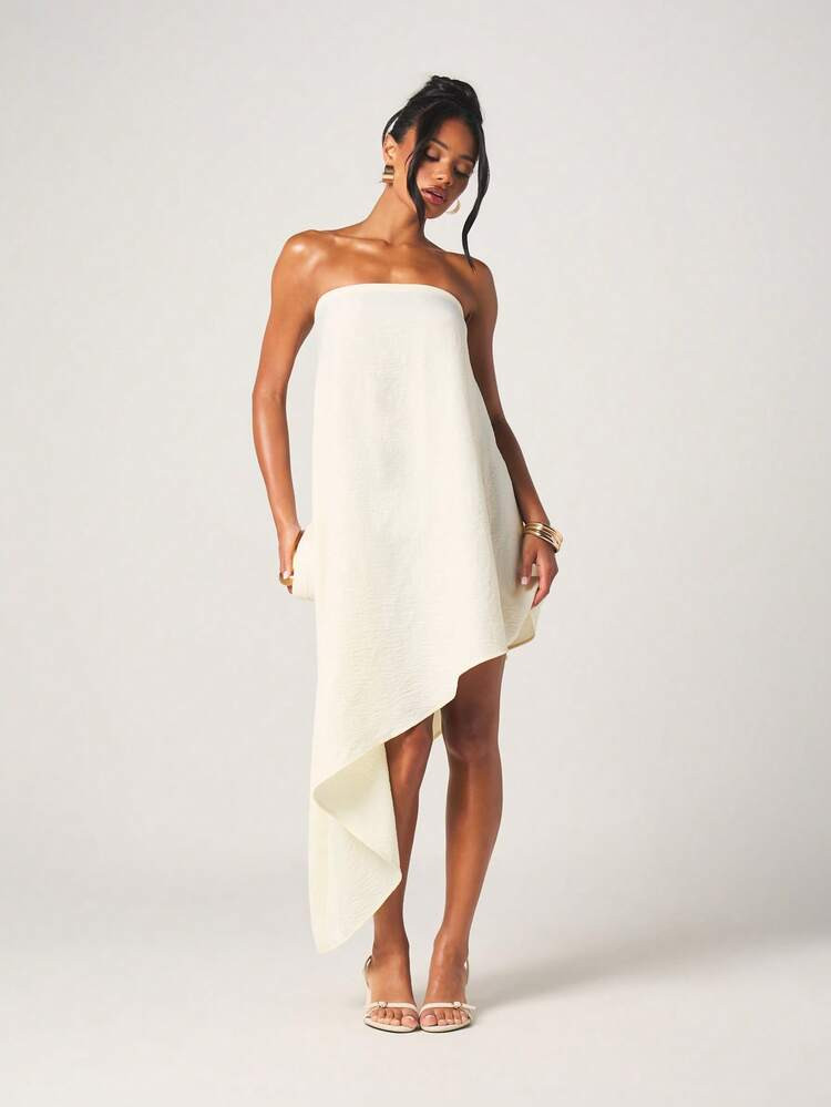 MISSGUIDED Women's Strapless Asymmetrical Draped Mini Dress With Side Ruffle Detail Elegant Cockt... | SHEIN