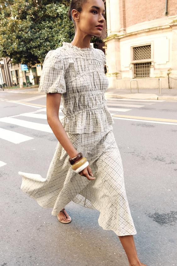 EMBROIDERED PLAID SKIRT WITH BOWS SET | Zara US