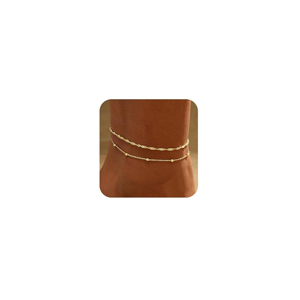 2/3 PCS Gold Anklets for Women Waterproof Cuban Link Anklet Beaded Bracelets Stackable Bracelets ... | Amazon (US)