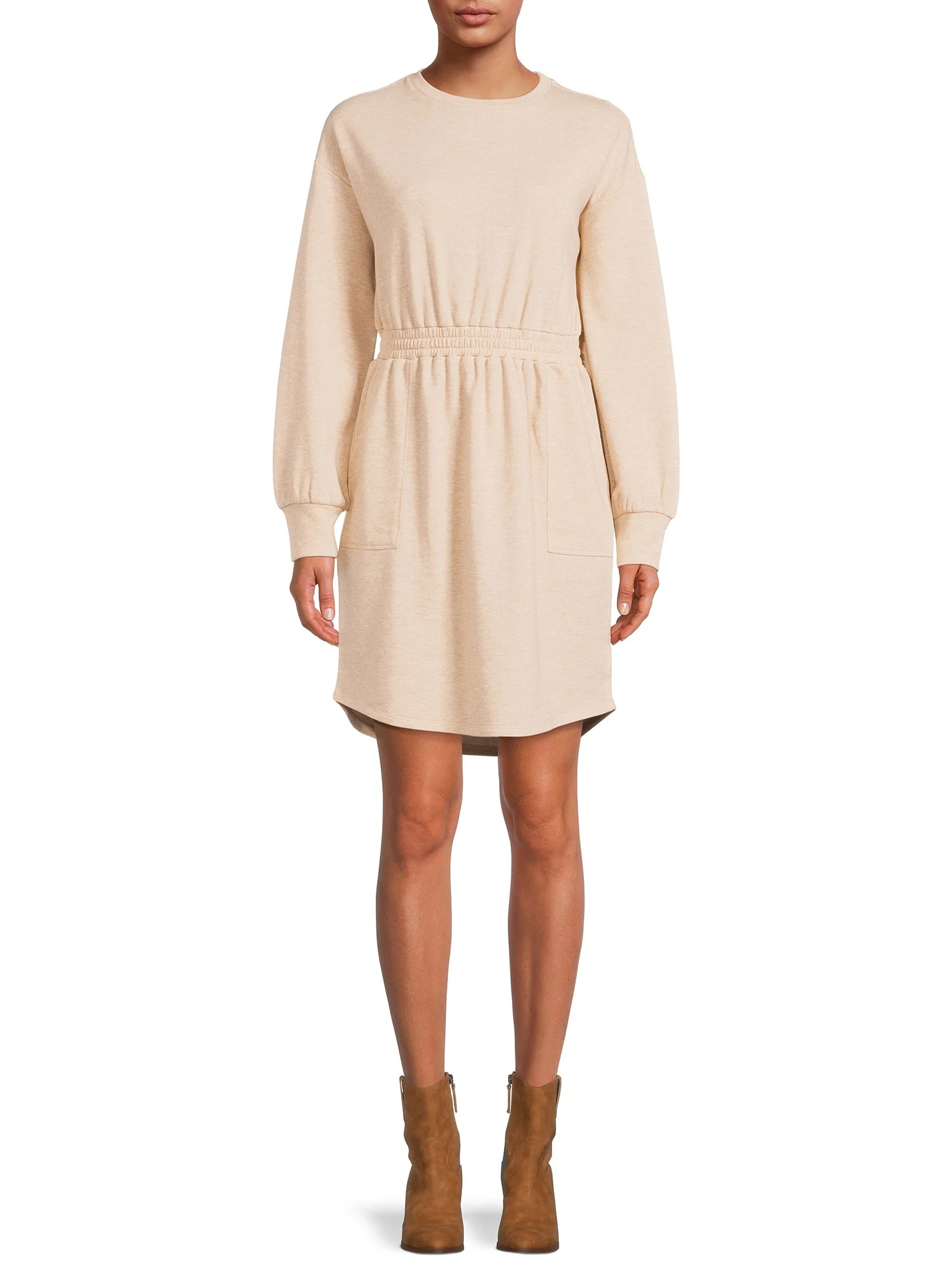 Time and Tru Women`s Cinched Waist Sweatshirt Dress | Walmart (US)