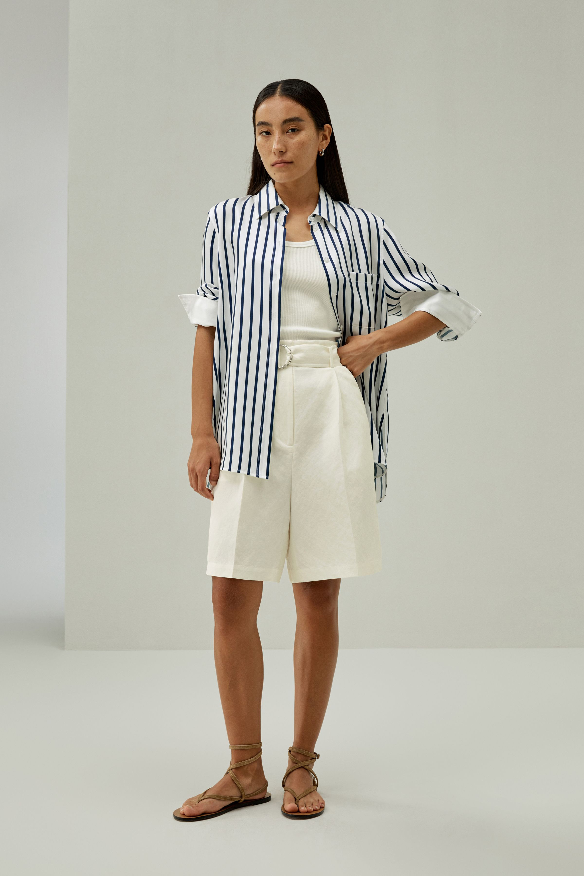 Oversized Palma Stripe Silk Shirt | LilySilk