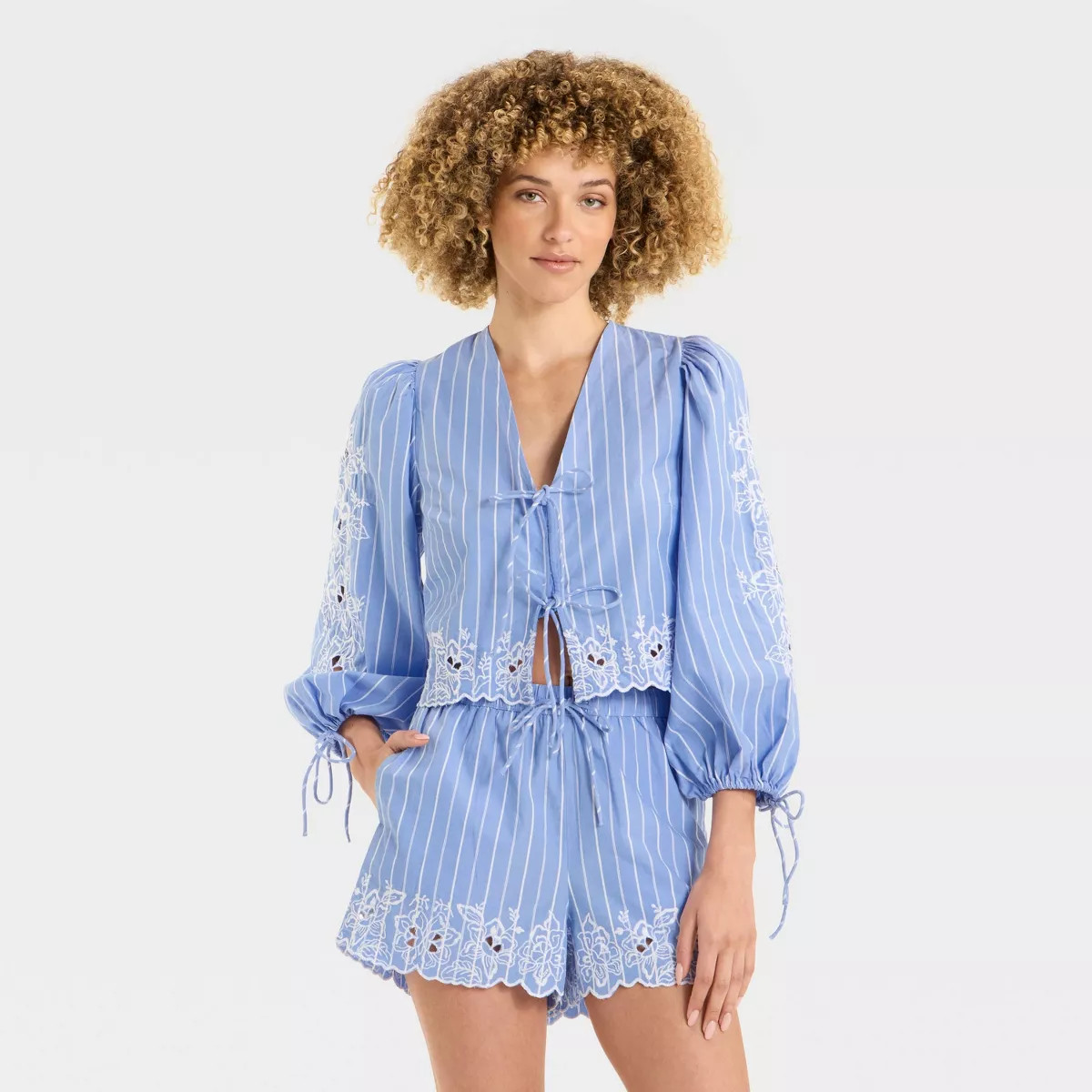 Women's Long Sleeve Eyelet Tie-Front Poplin Blouse - Future Collective | Target