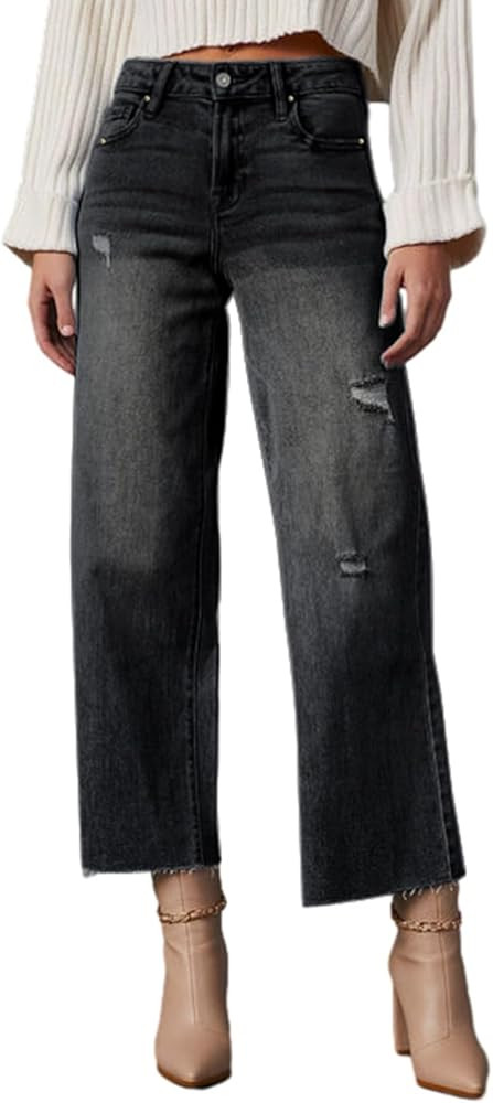 Dokotoo Womens High Waist Baggy Jeans Wide Leg Casual Petite 2025 8 Points Length Stretch Denim P... | Amazon (US)