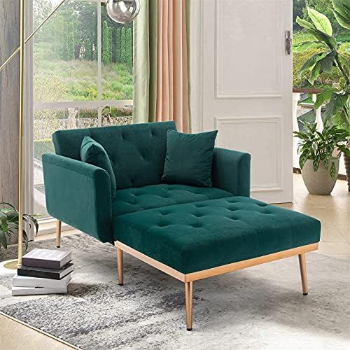 Velvet 2 in 1 Chaise Lounge Chair Indoor, Modern Single Sofa Bed with Two Pillows, Recliner Chair wi | Amazon (US)