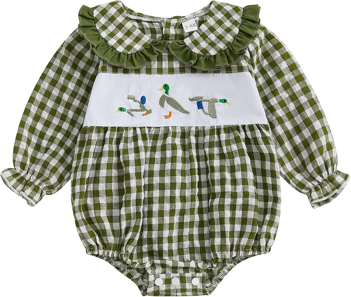 Giraropa Baby Girl Outfits Smocked Bubble Romper Jumpsuit Long Sleeve Bodysuit Cute Newborn Infant Fall Winter Clothes | Amazon (US)