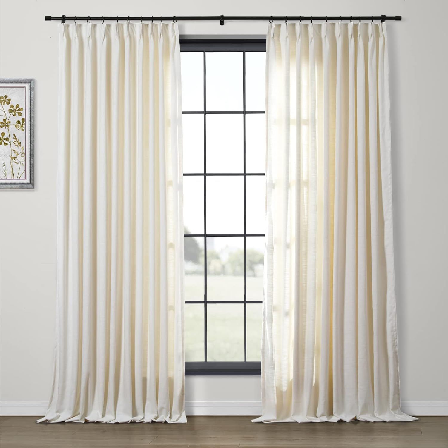 TWOPAGES Creamy White Pinch Pleat Curtain for Sliding Glass Door, Wide Width Light Reducing Linen... | Amazon (US)
