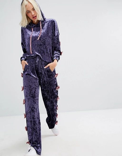 Lazy Oaf Relaxed Joggers With Bow Side Detail In Luxe Velvet Co-Ord | ASOS US