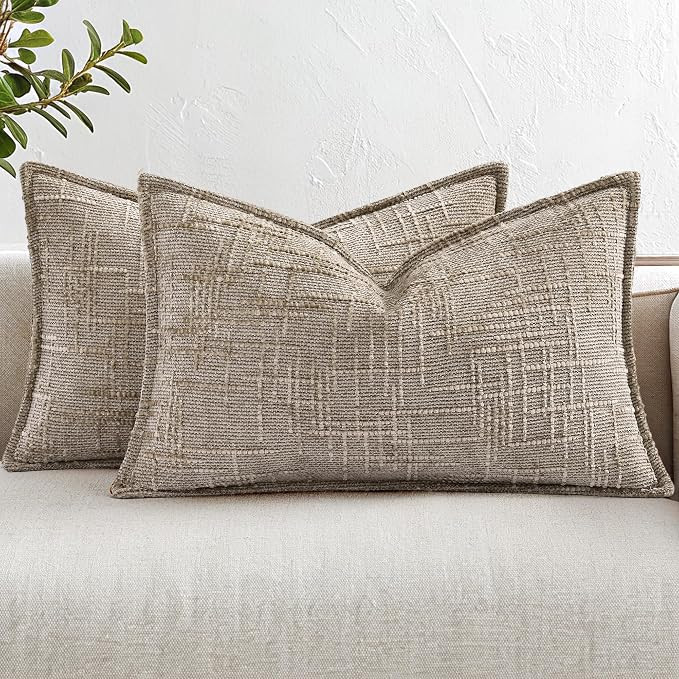 decorUhome Chenille Decorative Throw Pillow Covers 12x20 Set of 2, Oatmeal | Amazon (US)