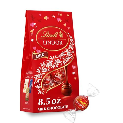 Lindt LINDOR Valentine's Milk Chocolate Candy Truffles, Milk Chocolate Candy with Milk Truffle Filling, 8.5 oz. Bag | Amazon (US)