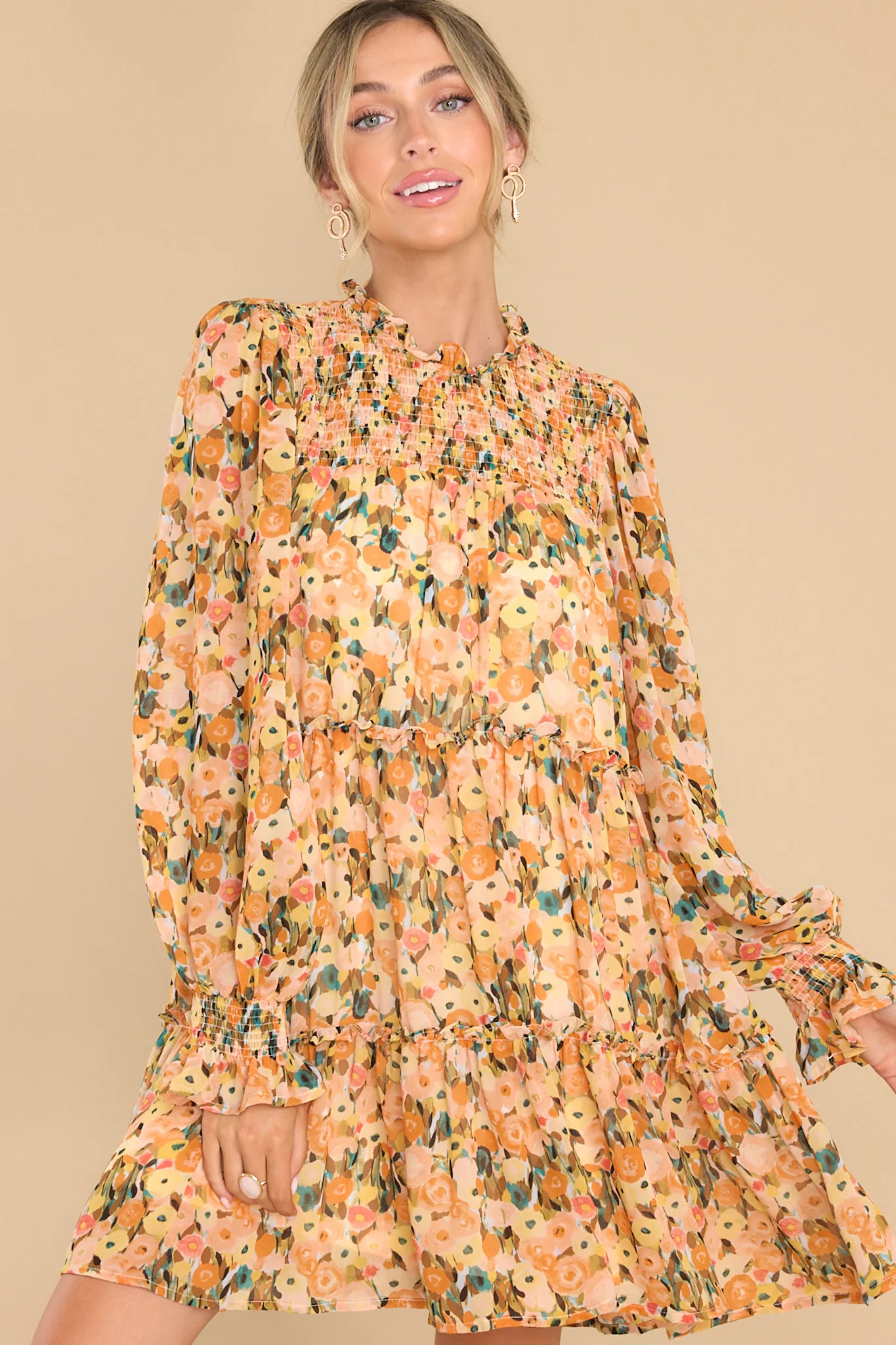 Romance Everywhere Honey Floral Print Dress | Red Dress 