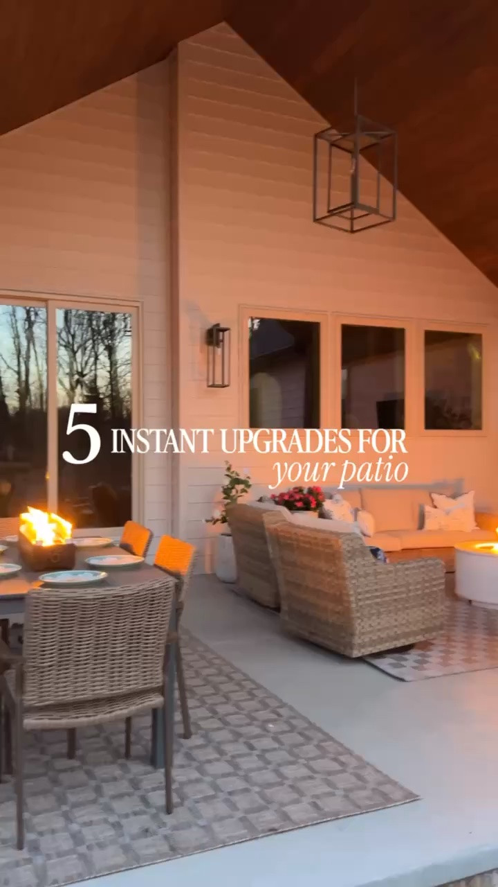 My favorite 5 instant patio upgrades! 

Patio decor
Patio finds
Patio privacy ideas
Patio furniture 
Patio heater 
Fire pit
Patio design 
Outdoor hosting