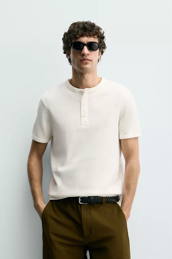 TEXTURED HENLEY T-SHIRT | Zara UK