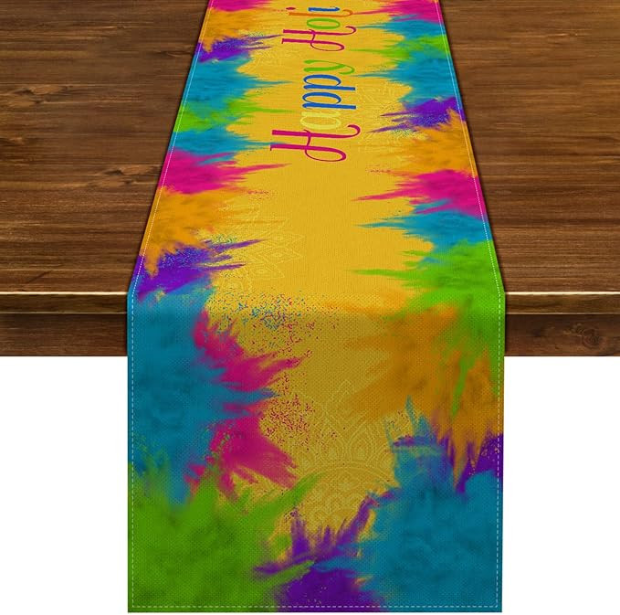 Linen Happy Holi Table Runner India Festival of Colors Decoration Farmhouse Home Dining Room Kitc... | Amazon (US)