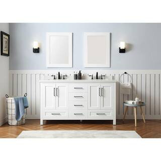 Home Decorators Collection Montcastle 60 in. W x 22 in. D Vanity in White with Cultured Marble Va... | The Home Depot