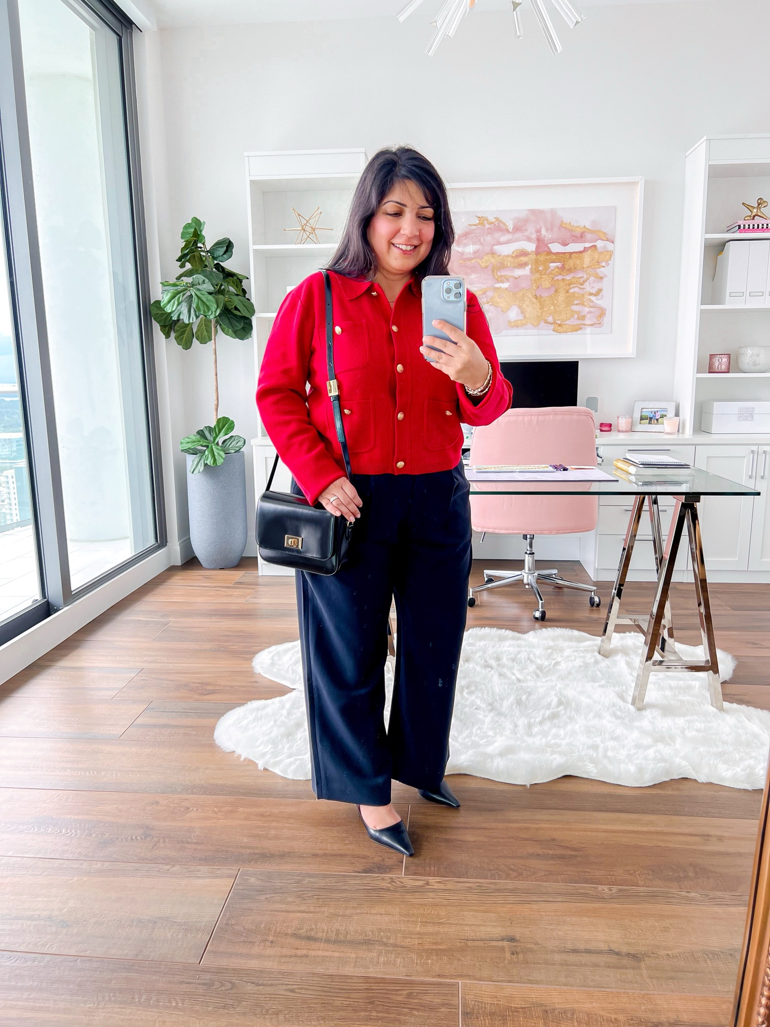 LTK Fall Sale! 25% off sitewide at J. Crew and 20% off sitewide at Abercrombie with exclusive in-app codes. Copy promo codes below and paste at checkout to receive discounts. Red is trending this season and this beautiful red patch pocket sweater lady jacket is perfect for workwear or a pair of jeans. Wearing it here in size large. Abercrombie Curve Love Sloan tailored pants size 32 shirt. J. Crew Edie Italian leather bag. Sam Edelman heels true to size. 

#LTKMidsize #LTKWorkwear #LTKFallSale