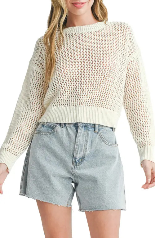 All in Favor Open Stitch Cotton Sweater in Cream at Nordstrom, Size Medium | Nordstrom