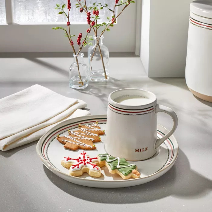 Holiday Stripes Stoneware Milk & Cookies Plate Set Red/Green - Hearth & Hand™ with Magnolia | Target