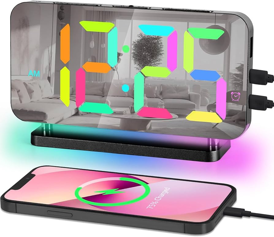 Poeroa Alarm Clock for Bedroom,7.4 in Digital Clocks Large Display,with RGB Night Light,USB C Cha... | Amazon (US)