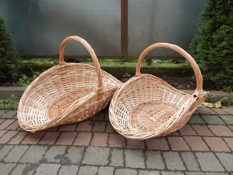 Wicker Large Gathering Basket for Flowers in 2 sizes, Big Rattan Garden Trug Boho Style, Flower G... | Etsy (US)