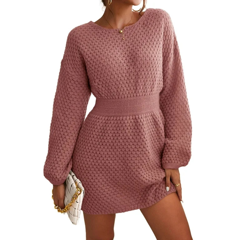 CUPSHE Women's Dress Round Neck Textured Knit Mini Sweater Dress | Walmart (US)