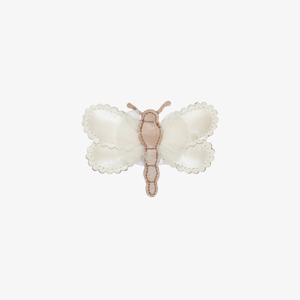 Donsje Girls Ivory Leather Butterfly Hair Clip (8Cm) | Childrensalon