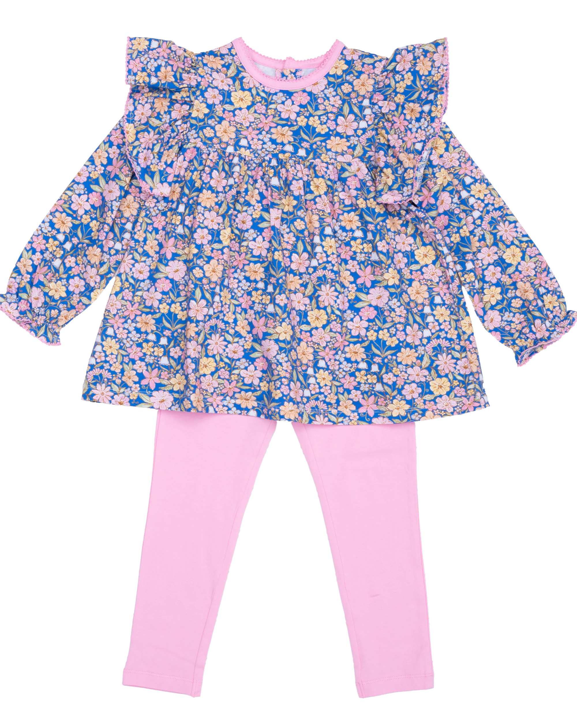 Abree Ditsy Navy Pink Watercolor Legging Set | The Oaks Apparel Company