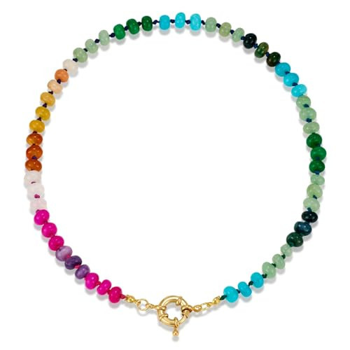 CLASSYZINT Beaded Gemstone Necklace for Women Boho Rainbow Bead Choker Neckalce Natural Stone Necklace 18K Gold Plated Handmade Necklaces Surfer Beach Necklace | Amazon (US)
