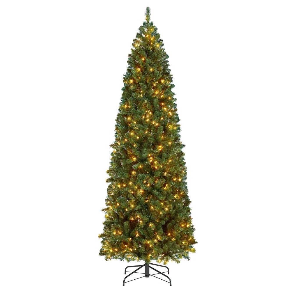 Yaheetech 7.5 ft Pre-lit Pencil Artificial Christmas Tree with Foldable Stand and Warm White Ligh... | Walmart (US)