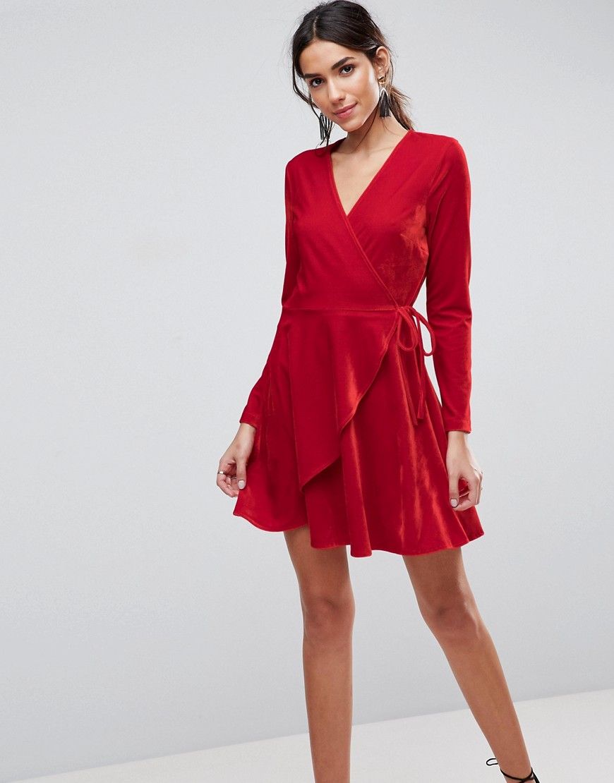 ASOS Velvet Wrap Mini Dress - Red | ASOS US