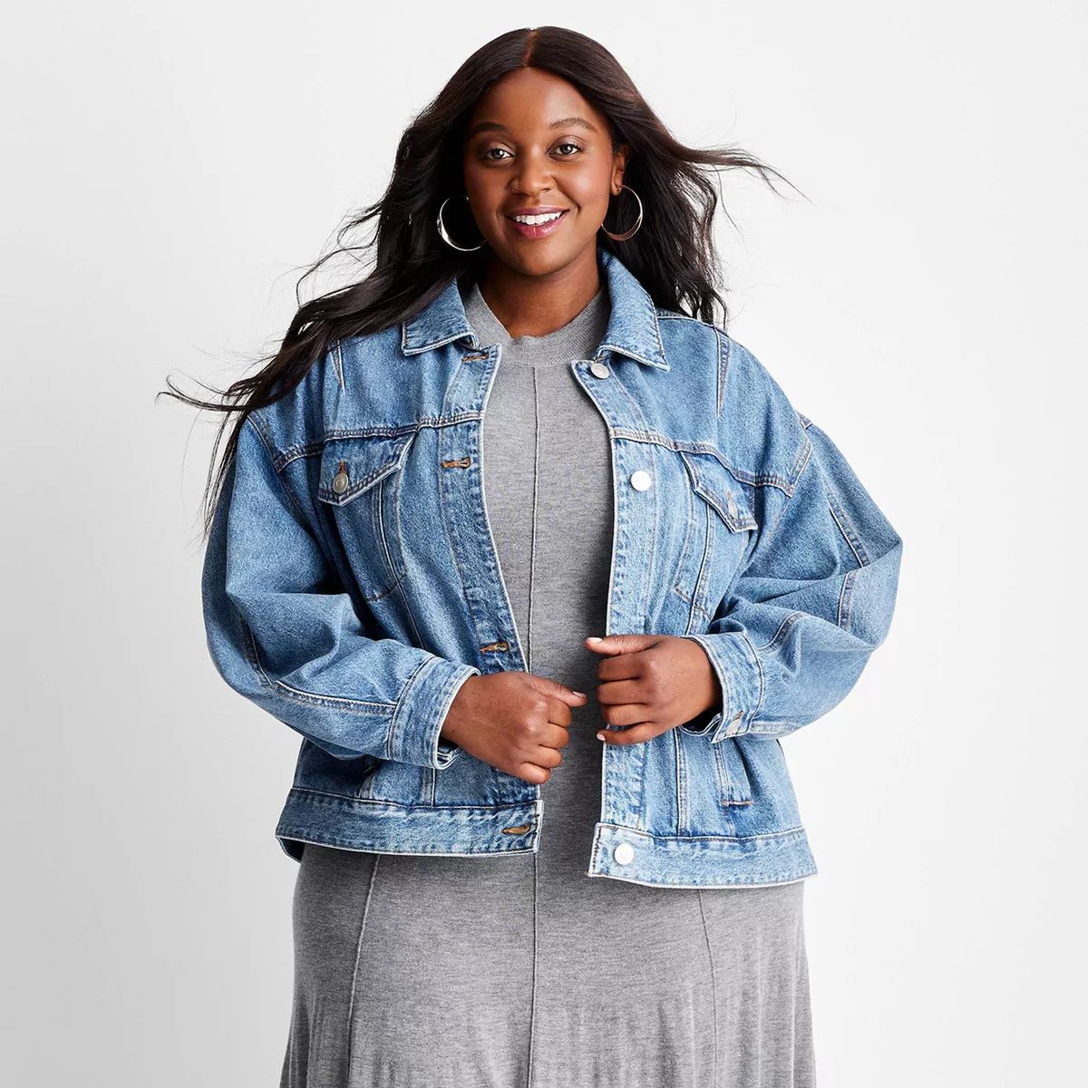 Women's Oversized Barrel Sleeve Denim Jacket - Future Collective Medium Wash | Target