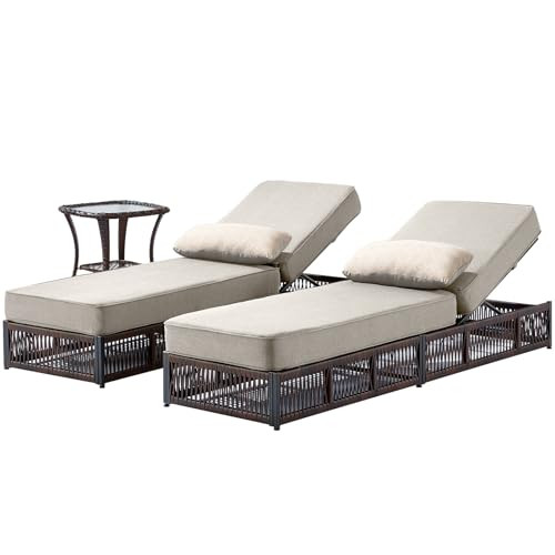 Luxury Outdoor Chaise Lounge Chairs of 2 with 5 Inch Thick Cushions and Side Table - 3 PCS High B... | Amazon (US)