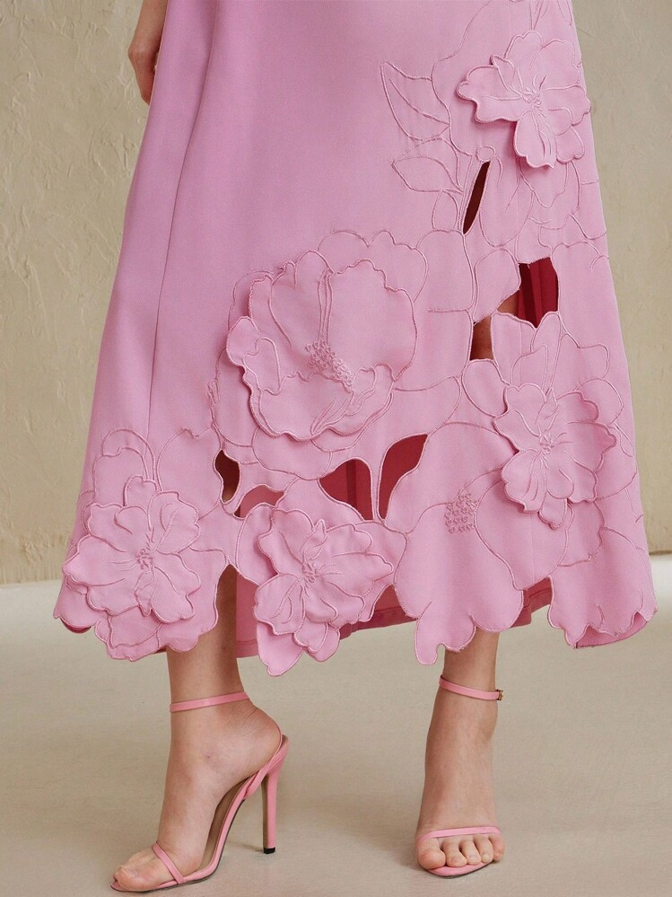 Anewsta Women's Elegant Fashion Chic Luxury Embroidered Hollow Out Floral Bodycon Dress, Suitable For Autumn, Winter, Going Out, Formal, Party, Fashionable Occasions Like New Year, Christmas, Work, Graduation, Wedding, Halloween, Thanksgiving | SHEIN