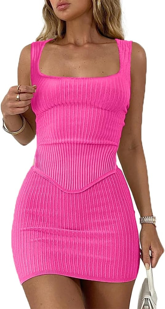 CHYRII Womens Sexy Summer Two Piece Outfits Square Neck Going Out Crop Tops Bodycon Skirt Sets Mi... | Amazon (US)