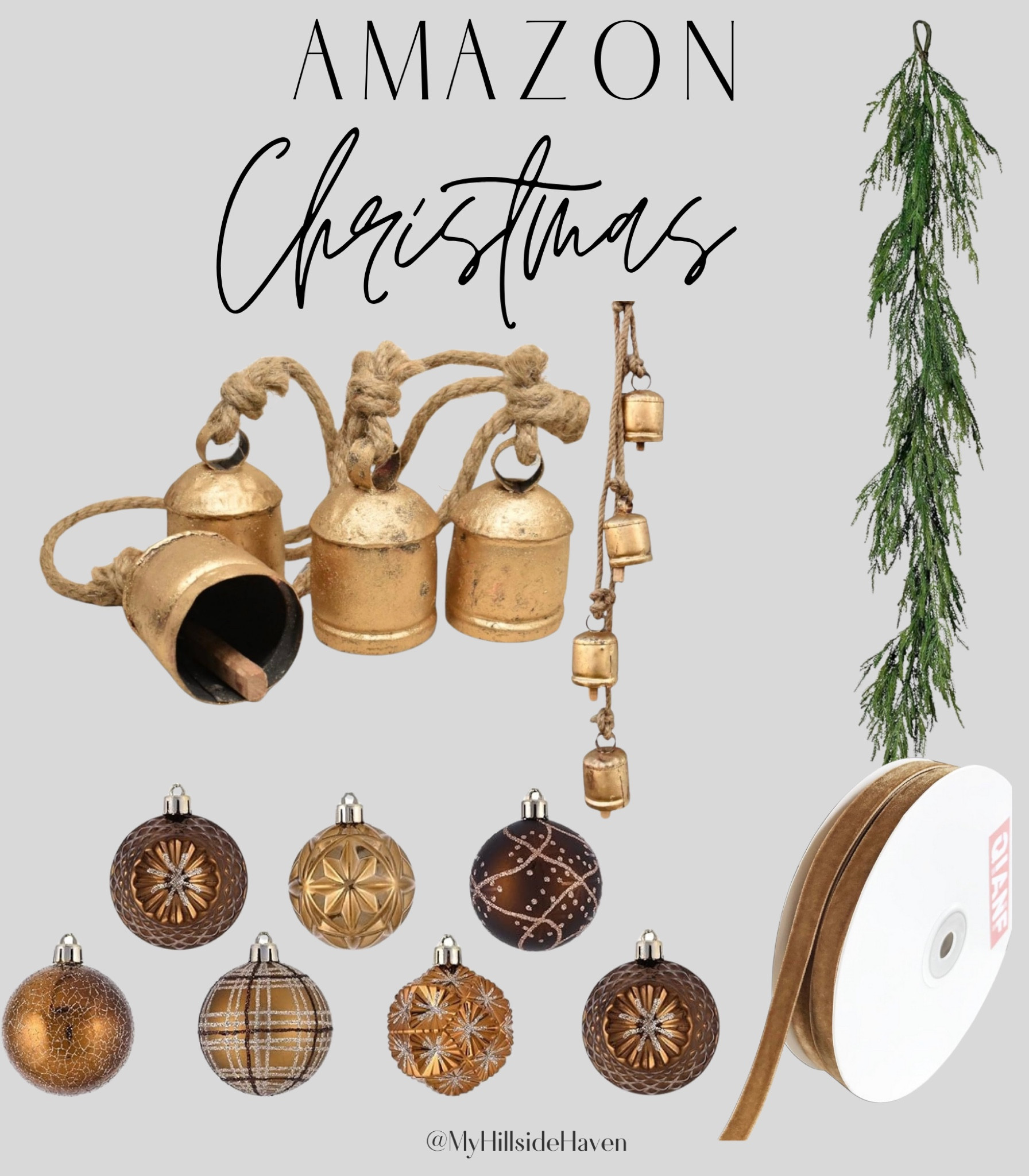 Christmas Decor, Amazon Christmas, Amazon Home, Garland, brass bells, velvet ribbon, copper ornaments 

#LTKHome #LTKSeasonal #LTKHoliday