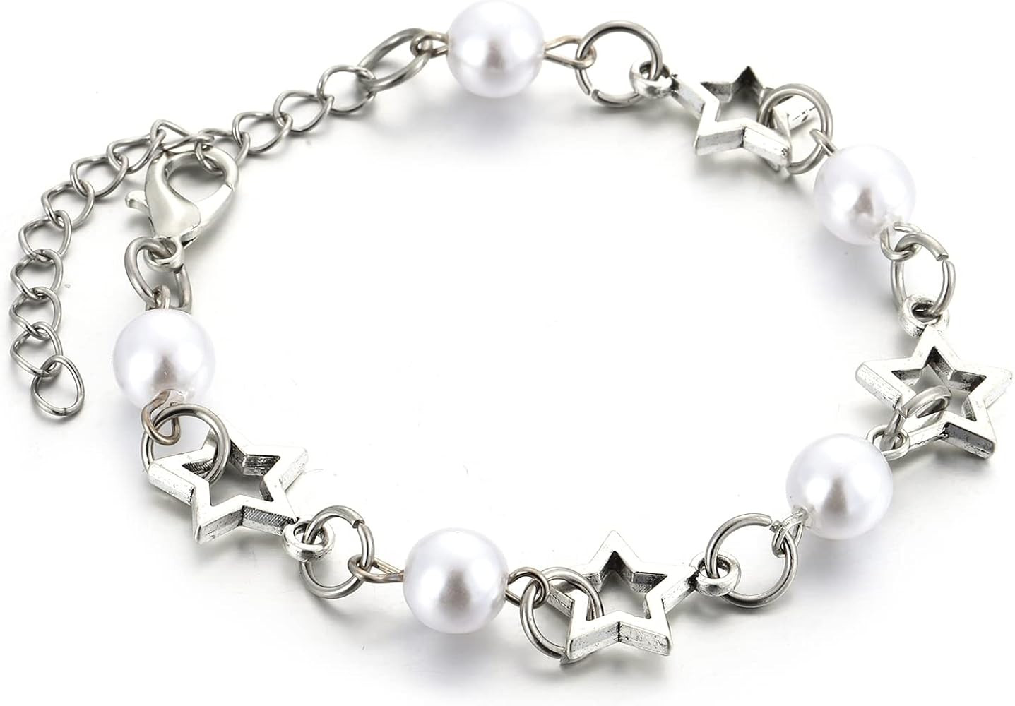 Y2k Bracelet For Women Beaded Star Silver Chain Charm Aesthetic Grunge Gift | Amazon (US)