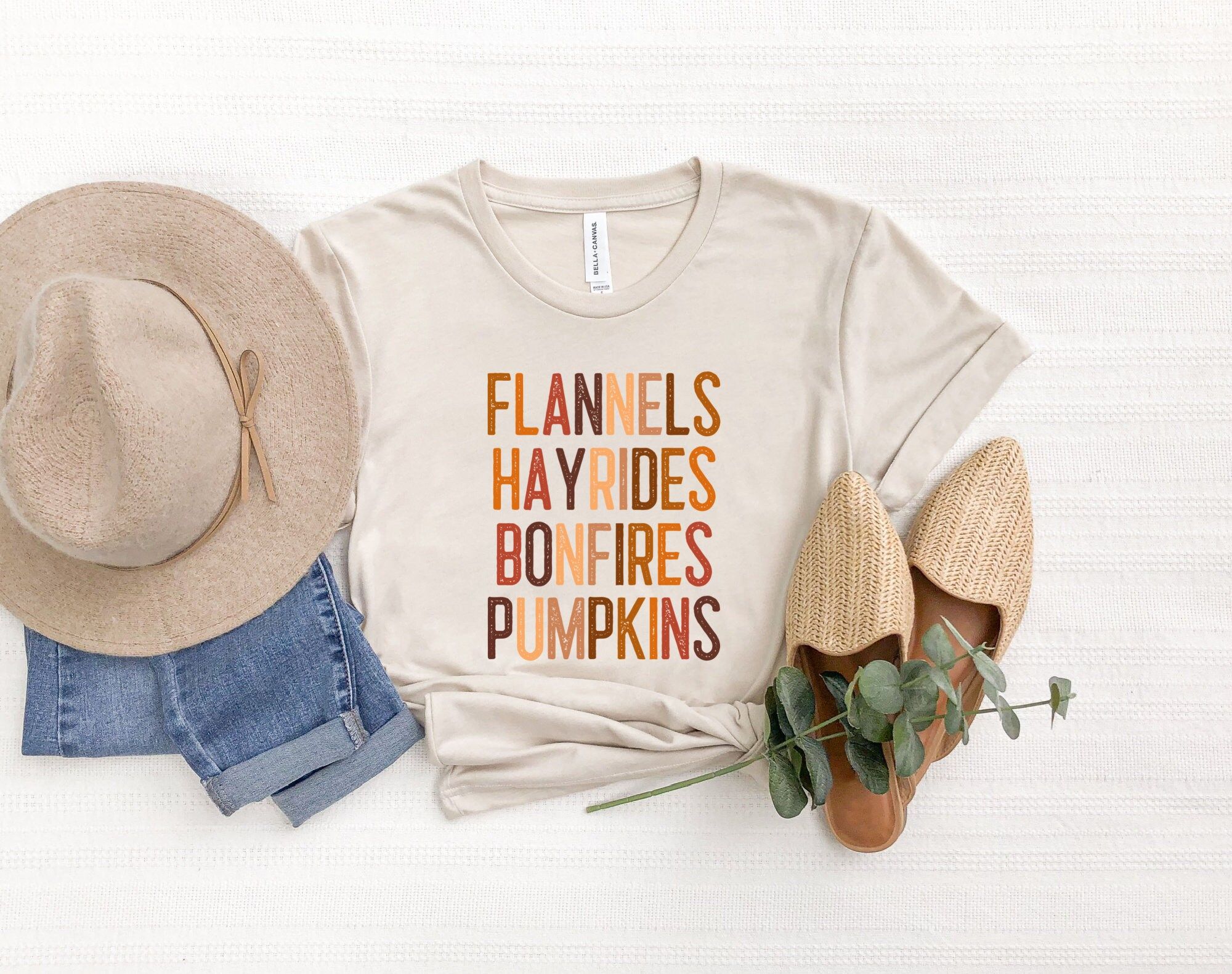 Flannels Hayrides Bonfires Pumpkins Shirt, Rainbow Font Shirt, Fall Shirt, Womens Fall Shirt, Tha... | Etsy (US)