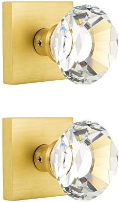 HIEMEY 2 Pack Satin Brass Dummy Door Knob Set, Clear Glass Crystal Inactive Door Knobs Interior, ... | Amazon (US)