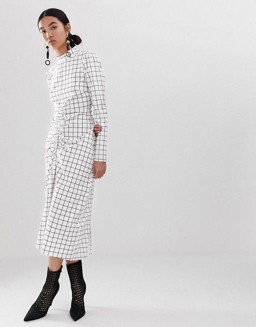 ASOS WHITE grid print dress with ruched front detail | ASOS US