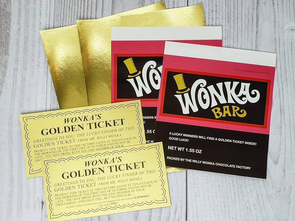Wonka Bar Candy Wrapper and Golden Tickets - Pack of 2 (candy not included) | Amazon (US)