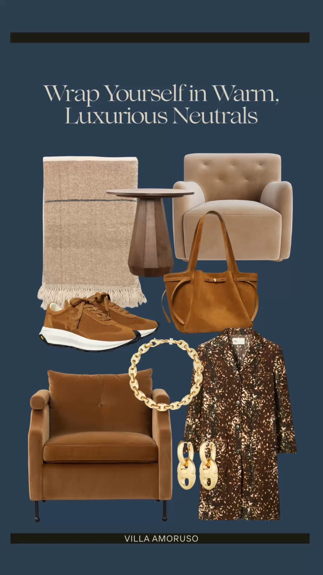 Warm, luxurious neutrals for winter 🤎
Camel tones and rich textures define this edit — silk, velvet, suede, and warm wood layered in a way that feels indulgent, calm, and intentional.

Silk throws, velvet seating, suede accents, natural wood details, and understated gold jewelry — chosen for depth, softness, and quiet elegance.


#LTKHome #LTKSeasonal #LTKWorkwear