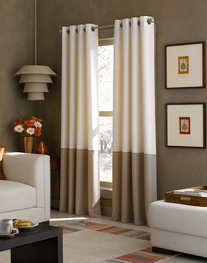Curtainworks Kendall Color Block Grommet Curtain Panel, 108 inch, Cream/Black | Amazon (US)