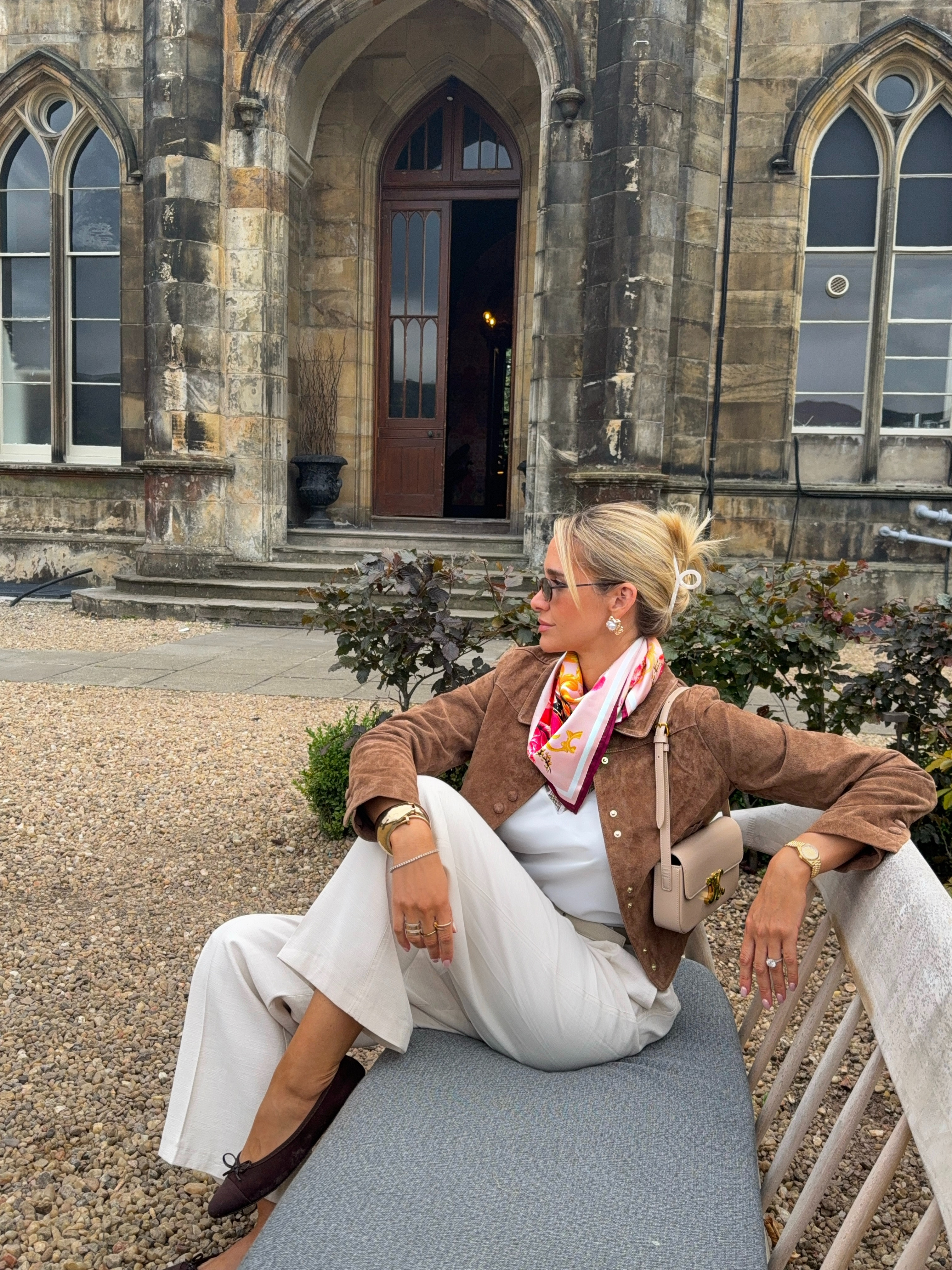 Outfit inspiration, autumn, transitional outfit, suede jacket, H&M, suede ballet pumps, lace top, tailored trousers  

 #LTKuk #LTKautumn #LTKeurope