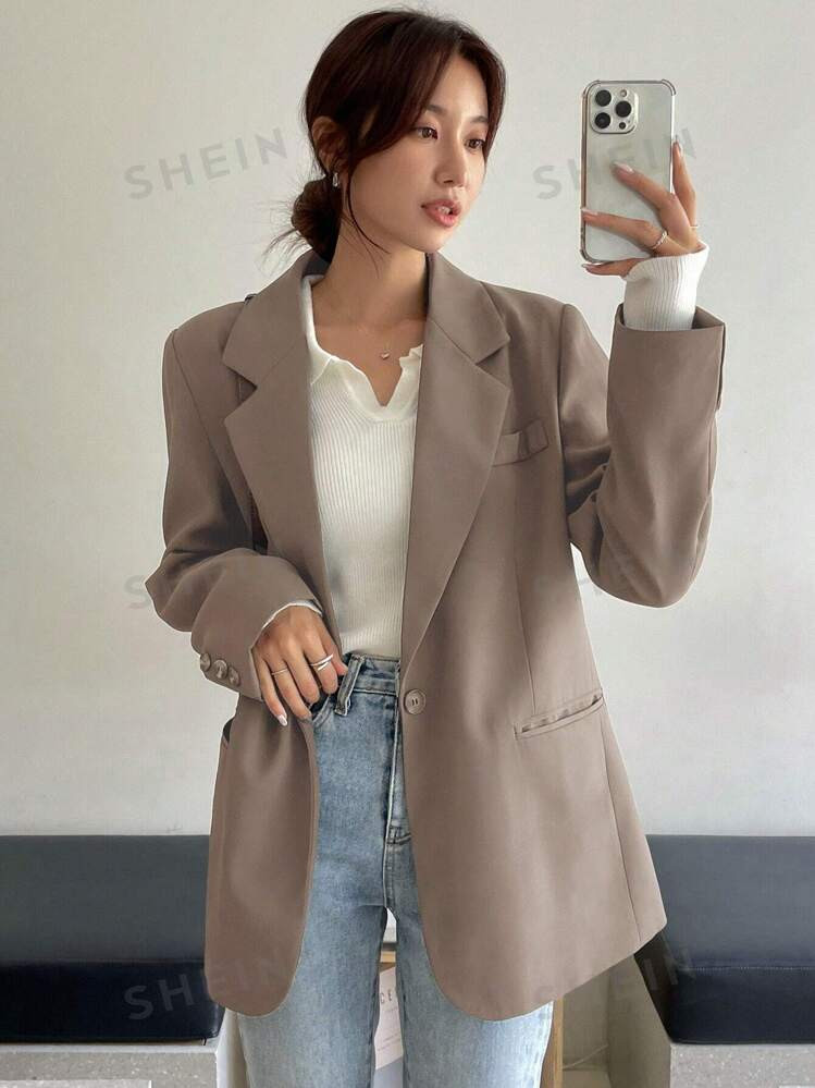DAZY Solid Color Casual Business Suit Jacket, Autumn | SHEIN