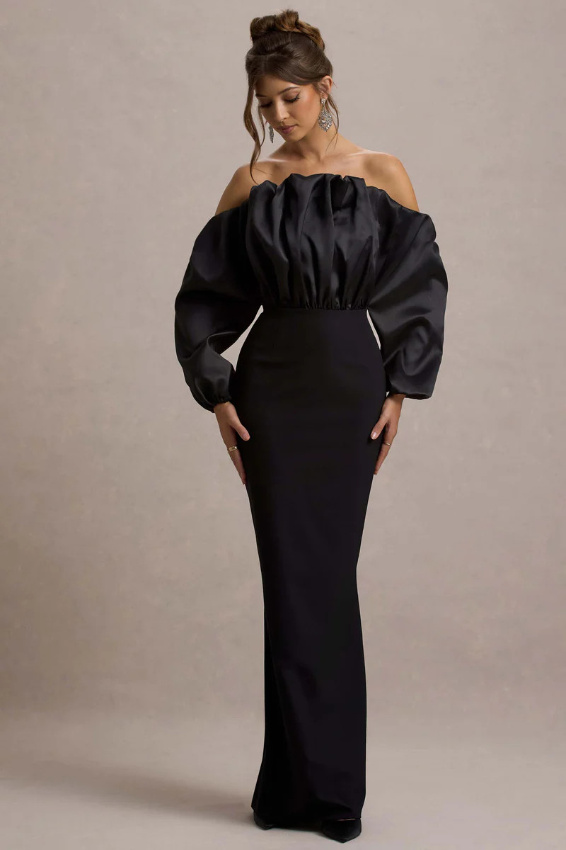 Cyrene  Black Ruffled Maxi Dress | Club L London